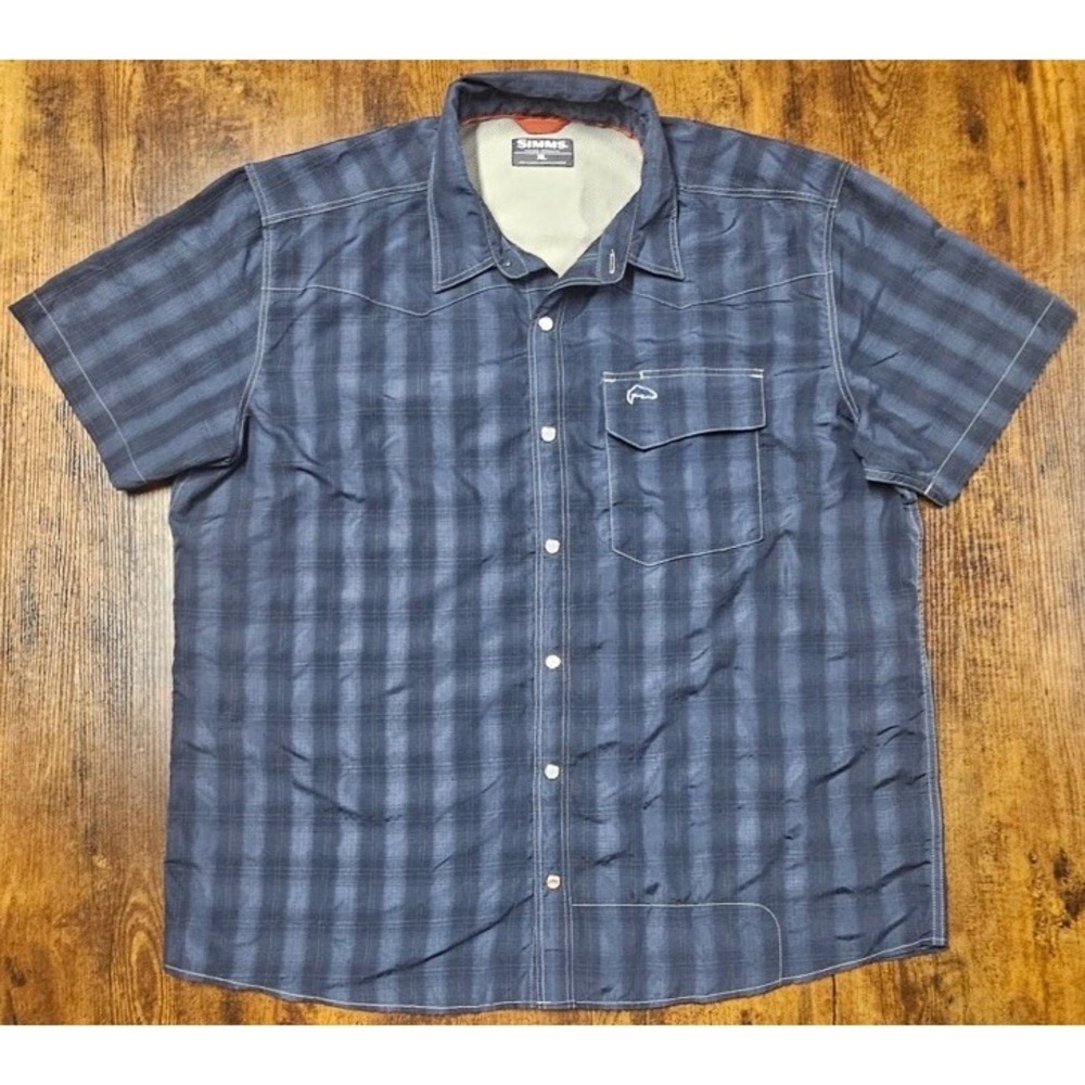 Simms Fishing Products Blue Short Sleeve Button Down Vented Men's Size XL
